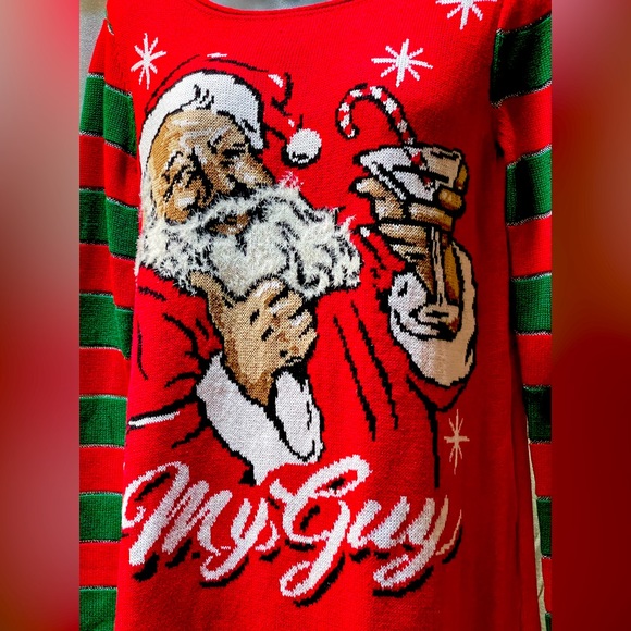 UGLY CHRISTMAS SWEATER My Guy Santa thumbs up drinking a Martini Candy Cane - Picture 2 of 5